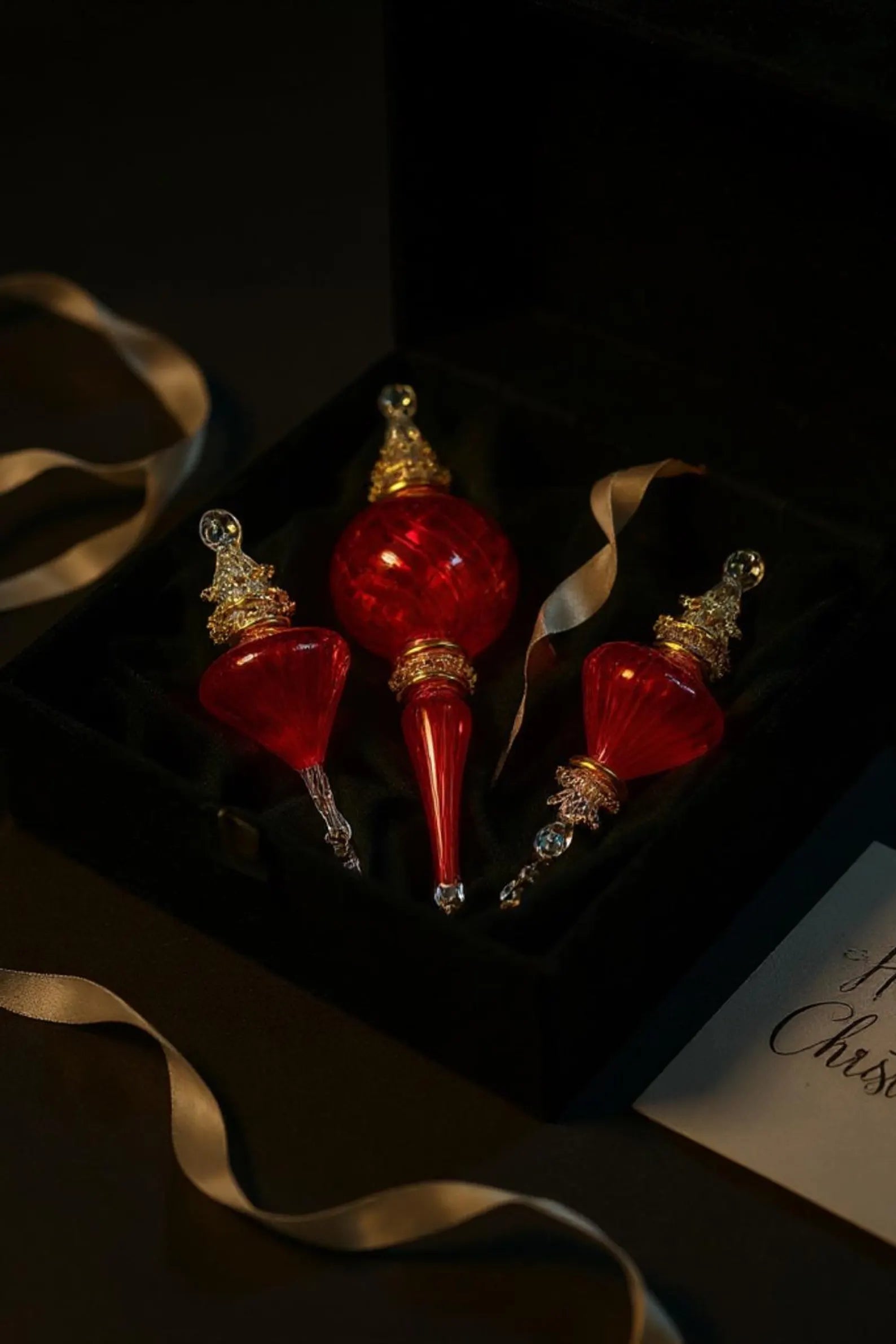 Red blown glass Christmas ornament set of 3